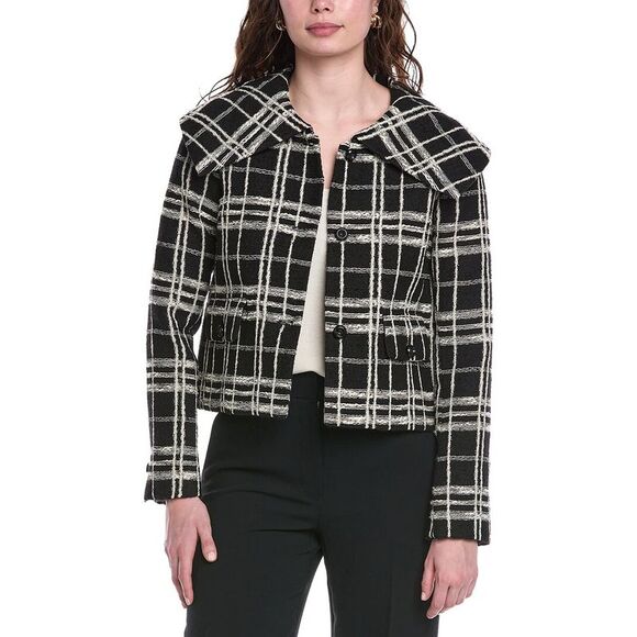 Rebecca Taylor WomensCamila Plaid Wool-Blend Jacket Black